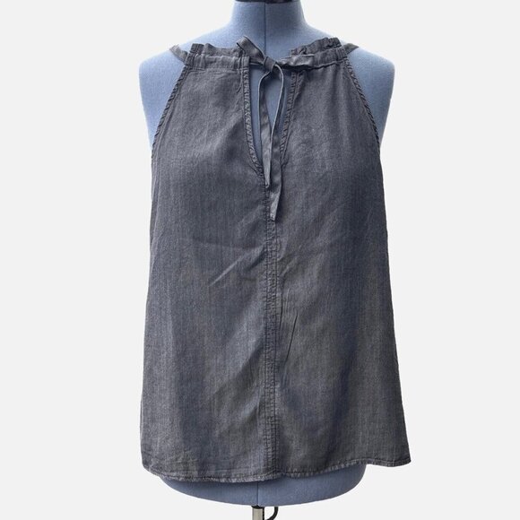 TIME & TRU Chambray Halter Top Tie‎ Back Keyhole Womens XXL / XXXL Black NEW - Picture 13 of 14